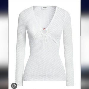 Sandro Off White Textured Long Sleeve Top With Cutouts Size 3